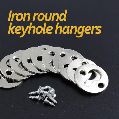 Piutouyar 48Pcs Round Keyhole Hangers, Picture Frame Shelf Keyhole Bracket Metal Keyhole Hanger Fasteners with Screws (Silver)