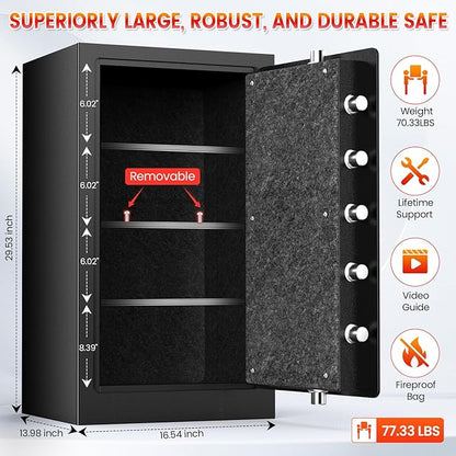 35 Mins Fireproof Safe - 6.5 Cu Ft Home Safe Box, Fire Proof Safes, Security Safe Box with Digital Keypads for Home Office, Cash, Files,Keypad