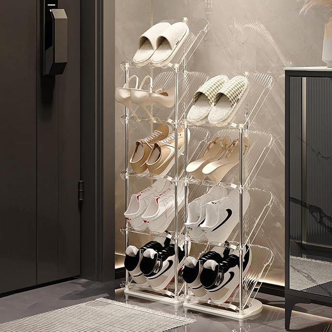 YYW Narrow Shoe Rack Vertical Shoes Rack for Entryway Corner Shoe Storage Organizer for Small Spaces Transparently Tall Slim Shoe Shelf for Front Door Entrance Living Room White 4 Layers