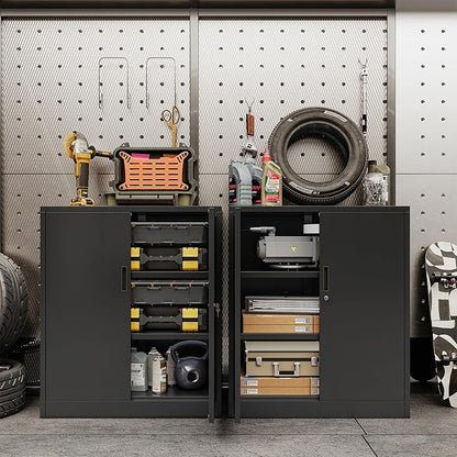 CJF Metal Storage Cabinet, 36" H Locking Storage Cabinet with Shelves and Doors, Metal Cabinets for Home Office, Garage, Utility Room and Basement (Black)