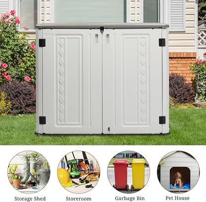 VINGLI Outdoor Horizontal Storage Shed Waterproof with 34 Cubic Feet Storage Space, 50” x 29” x 41” Patio Storage Cabinets for Garbage Cans, Bike, Tools， Deck Box for Yard, Porch, Garden, White