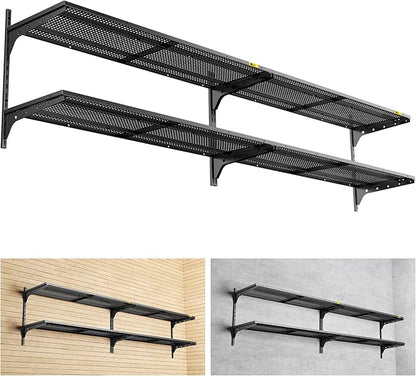 2-Pack 2 Tier 1.3x4ft Garage Shelving Wall Mounted, 15.6x48inch per Shelf Height Cassette Adjustable Floating Shelves(Black)
