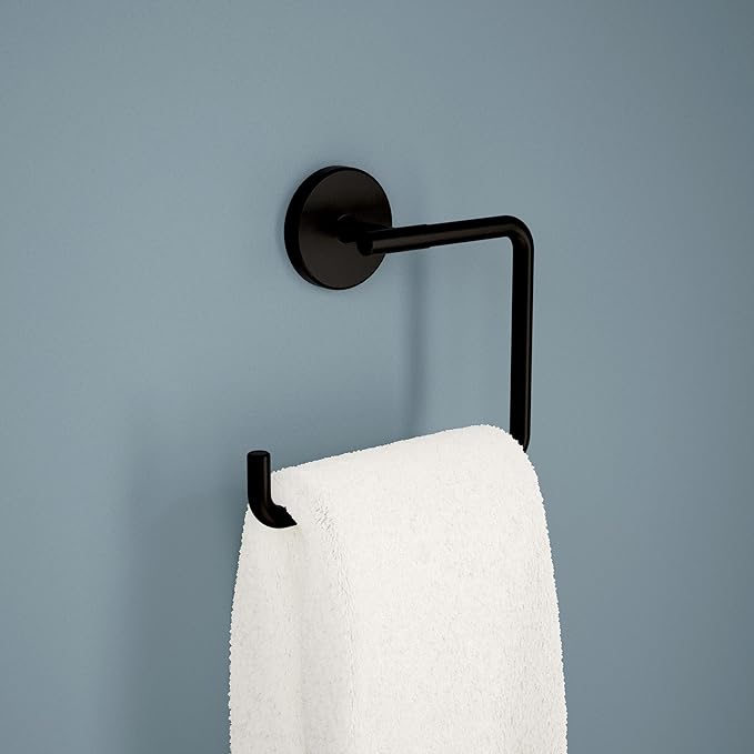 Delta Trinsic (1-Pack) Hand Towel Holder Matte Black Towel Racks for Bathroom Wall Square Towel Ring Holder for Bath Towel Hanger for Kitchen, Bathroom Accessories 759460-BL