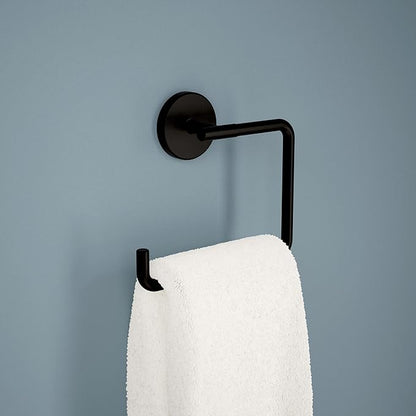 Delta Trinsic (1-Pack) Hand Towel Holder Matte Black Towel Racks for Bathroom Wall Square Towel Ring Holder for Bath Towel Hanger for Kitchen, Bathroom Accessories 759460-BL