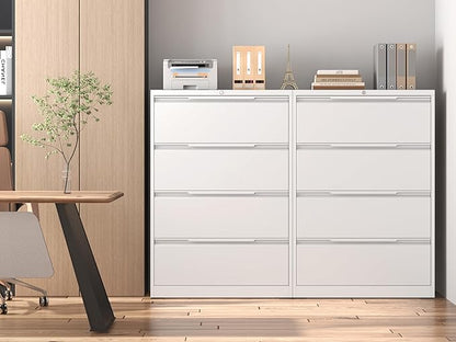 Lateral File Cabinet with Lock, 4 Drawer Lateral File Cabinets, Metal Filing Cabinets for Home Office, White Deep Drawer for Hanging Files Letter/Legal/A4/F4 Size, Printer Stand, Assembly Required