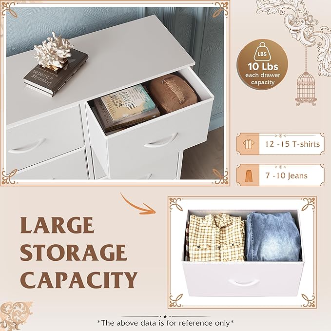 WLIVE White Dresser for Bedroom, 6 Drawer Double Dresser, Fabric Closet Dresser with Fabric Bins, Chest of Drawers for Closet, Living Room, Hallway