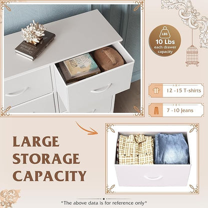 WLIVE White Dresser for Bedroom, 6 Drawer Double Dresser, Fabric Closet Dresser with Fabric Bins, Chest of Drawers for Closet, Living Room, Hallway