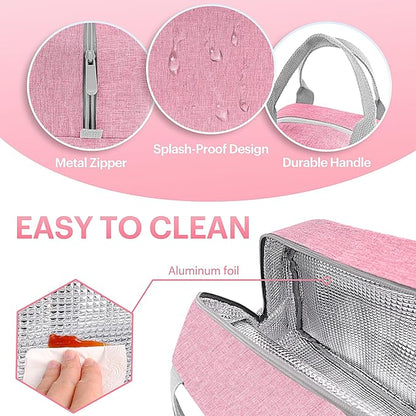 Lunch Bag for Women & Men Adult Insulated Lunch Box, Small Leakproof Cooler Food Lunch Containers Reusable High Capacity Lunch Tote Bags for Work, Travel, Outdoor (Pink)