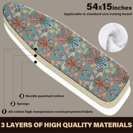 caius Easy Installation 15x54 Ironing Board Cover and Pad - Elastic Edge, Applicable Standard Size Iron Board Cover, Stain Resistant, Setup for Effortless Ironing Experience