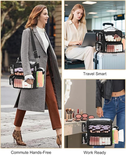 TANTO Makeup Brush Bag, Makeup Artist Bag Clear Makeup Case Professional Large Cosmetic Organizer Bag Portable Cosmetic Train Case with Adjustable Dividers & Shoulder Strap Easy to Clean