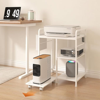 Home Printer Stand with Charging Station, 24x18 Inches Stands for Large Printer, Printer Shredder Stand with Storage for Home Office, Table for Fax Machine/PC Tower (White)