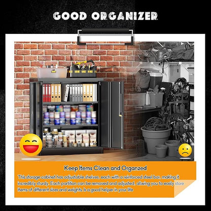 Greenvelly 36" H x 32" W x 16" D Black Metal Storage Cabinet with 2 Locking Doors and 2 Adjustable Shelves, Ideal for Home Office, Garage