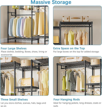 VIPEK Classic V6 Medium Wire Garment Rack Heavy Duty Clothes Rack for Hanging Clothes, Metal Freestanding Closet Wardrobe Racks 59.8" L x 14.6" W x 76.4" H, Max Load 750lbs, Black