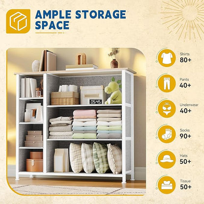 DWVO Dresser for Bedroom, 7 Drawers Fabric Dresser, Organizer Unit for Living Room, Hallway, Closets - Sturdy Steel Frame, Wooden Top & Easy Pull Fabric Bins, Light Gray