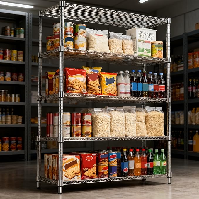 1750LBS 47.2" W 5 Tiers Shelf Steel Storage Shelves Metal Shelving Unit Steel Organizer Wire Rack for Home,Kitchen,Office,Garage Chrome 17.7" D x 47.2" W x 72.4" H