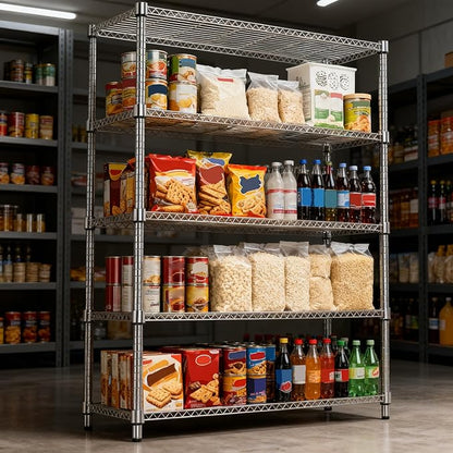 1750LBS 47.2" W 5 Tiers Shelf Steel Storage Shelves Metal Shelving Unit Steel Organizer Wire Rack for Home,Kitchen,Office,Garage Chrome 17.7" D x 47.2" W x 72.4" H