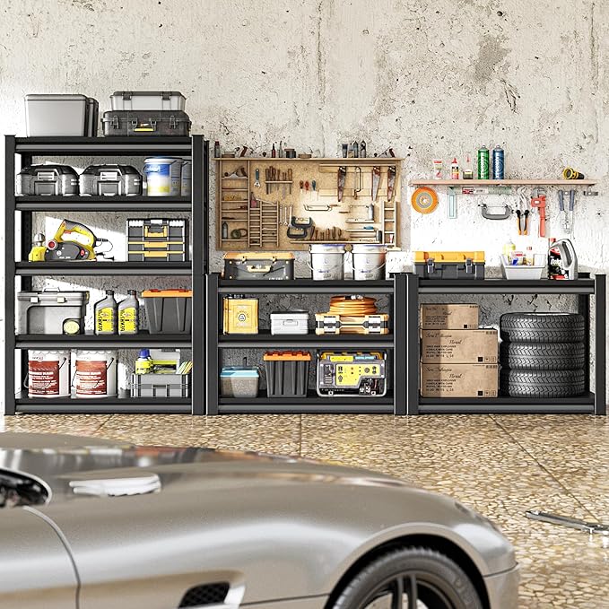 48''W Garage Shelves Heavy Duty - 3,000Lbs Steel Metal Adjustable Utility Storage Shelving Rack Units 48" W x 24" D x 78" H 5 Tier Black