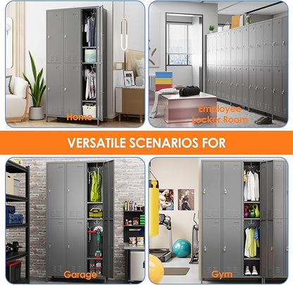 Aobabo Metal Locker for Employees, 6 Doors Metal Locker Cabinet with Lock, Industrial Storage with 18 Hooks, Storage for Office, Gym, Dormitory, Assembly Required, Dark Grey