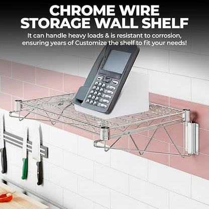 Heavy Duty Chrome Wire Storage Wall Shelf (14" x 60")