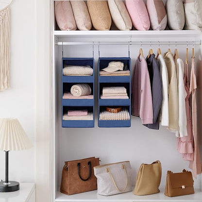 GRANNY SAYS 3-Shelf Closet Organizers and Storage, Foldable Hanging Closet Organizer, Closet Hanging Shelves with 2 Metal Hooks, Leak-Proof Hanging Organizer for Closet, Navy, 2-Pack