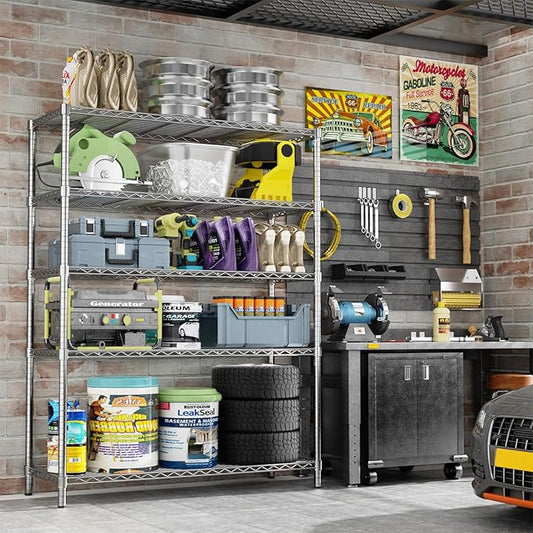 Storage Shelves Heavy Duty, 45" W x 20" D x 72" H Garage Wire Shelving Unit Loads 2000LBS, 5-Tier Adjustable Metal Industrial Utility Shelf Rack for Kitchen, Laundry Room, Pantry, Warehouse, Basement