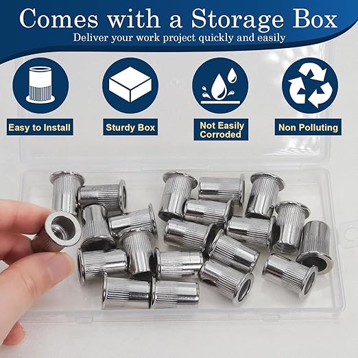 21Pcs M10 Rivet Nuts, 304 Stainless Steel Flat Head Rivnut Threaded Insert Nutsert