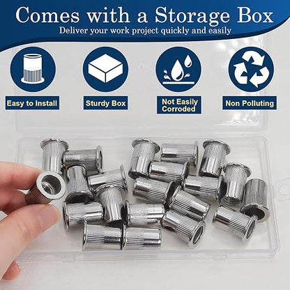 21Pcs M10 Rivet Nuts, 304 Stainless Steel Flat Head Rivnut Threaded Insert Nutsert