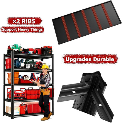 36" W: Father&I 5-Shelf-Rack Industrial Heavy-Dudy Adjustable Metal Garage/Kitchen Storage Shelving Stand Shelves Unit/System Organizer for Basement/Closet/Pantry, 72" H*36W *16" D, Black
