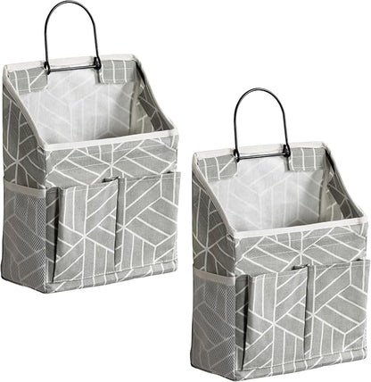 2pcs Wall Hanging Storage Bag, Small Door Closet Linen Fabric Pockets Organizer, Waterproof Multi Functional for Living Room Bedroom Bathroom Kitchen RV Camper with Hooks Pattern Grey