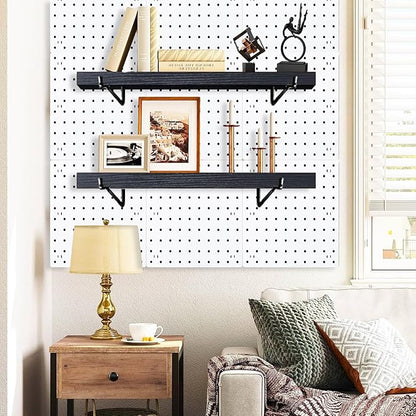 Black Pegboard Shelf, 8 Pack Wooden Pegboard Shelves with Metal Brackets Hooks, Heavy Duty Peg Board Organizer Shelves, Pegboard Accessories Organizer for Crafts Room, Garage, Workbench, Office