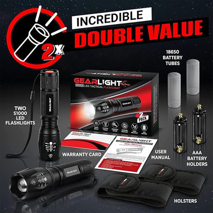 LED Flashlight High Lumens, Mini Tactical LED Flashlight 2 Pack, 5 Modes Zoomable Beam, Battery Powered (Batteries Not Included) for Camping, Hunting, Home & Emergency, Compact Small LED Flashlight