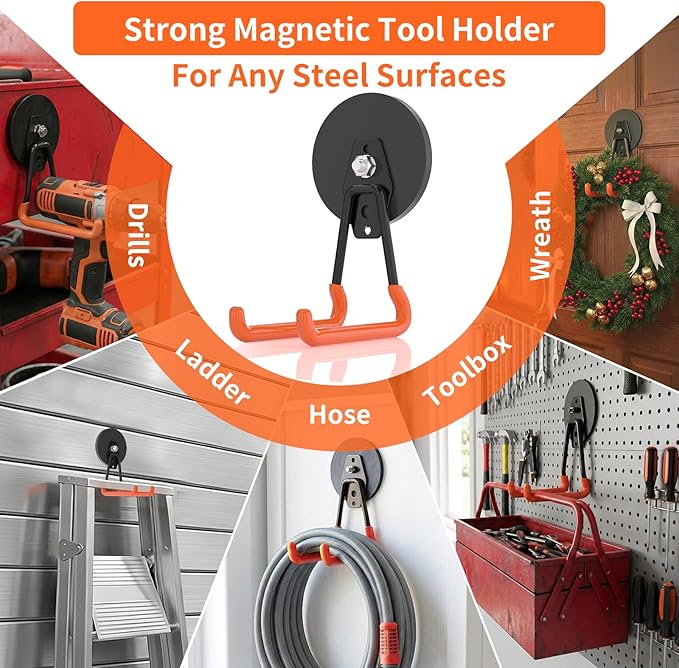 ENUODA Strong Magnetic Hooks Heavy Duty Magnetic Tool Holder Large Magnet Hooks for Hanging Shovel, Garden Tool, Toolbox, Power Tool, Broom, Garage, Locker, Container, Van, Organization, 2 PCS
