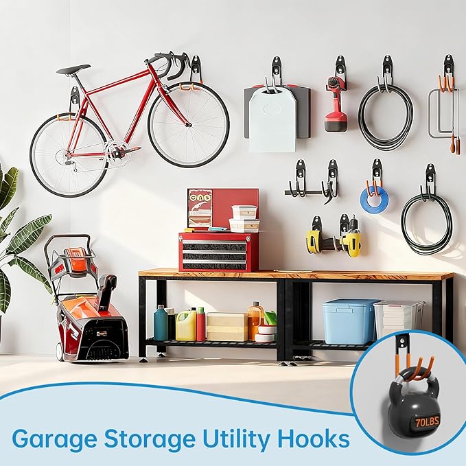 Garage Storage Utility Hooks，Garage Garden Tool Organizer，Steel Wall Mount Hooks, Large Garden U Hooks （2 Pack） (Type-2-Gray)