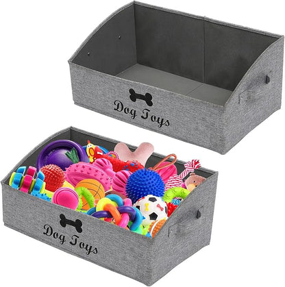 Geyecete 2 Pack Large Dog Toy Bin - Foldable Fabric Trapezoid Organizer Boxes with Handle for Dog Toys (Snow Gray)