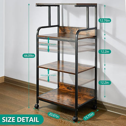 4 Tier Printer Stands, Multipurpose Office and Home Printer Desk with Wheels, Shelving for Printers, Fax Machines, Scanners, Vintage Brown