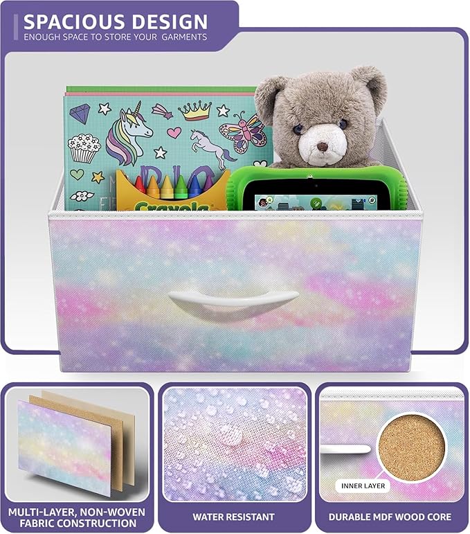 Sorbus Kids Dresser with 4 Drawers - Storage Chest Organizer Nightstand - Steel Frame, Wood Top, Tie-Dye Fabric Bins for Clothes - Wide Furniture for Bedroom, Hallway, Nursery, Closet, & Apartment