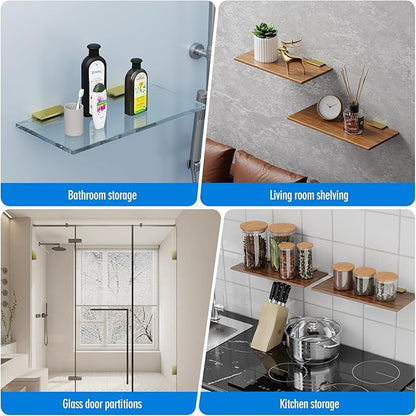 Ranbo 2 Pcs Frameless Glass Clamp Brackets for Shelf and Shower, Heavy Duty Wall Mount Rectangular Holders for 1/4" to 1/2" Panels, Matte Gold Finish Hardware