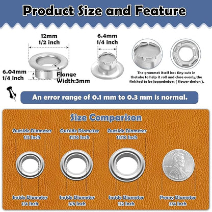 1203Pcs Grommet Tool Kit with Eyelet Pliers, PAXCOO 1/4 Inch 6mm(Inside Hole Size) Fabric Grommet Kit with Fabric Eyelets Grommets, Washers, and Hole Punch Grommet Hand Press kit