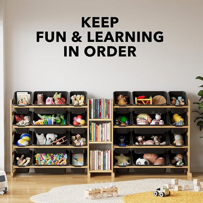 SpaceAid Large Toy Storage Organizer with 24 Bins and 3 Shelves, Toy Organizers Storage Bookshelf, Kids Bin Shelf Box Bookcase for Bedroom Playroom Organization Room Decor, True Black