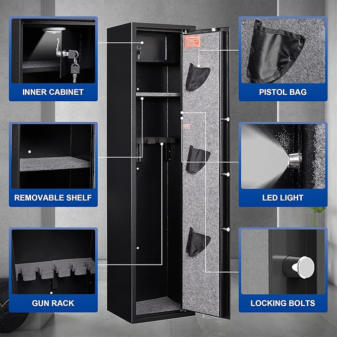 SHICHI 8-10 Electronic Gun Safe for Rifles, Gun Cabinet for Rifles and Shotguns, No Assembly Required,Large Rifle Safes for Home,with Dual Alarm System, Inner Cabinet and Adjustable Shelf