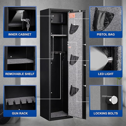 SHICHI 8-10 Electronic Gun Safe for Rifles, Gun Cabinet for Rifles and Shotguns, No Assembly Required,Large Rifle Safes for Home,with Dual Alarm System, Inner Cabinet and Adjustable Shelf