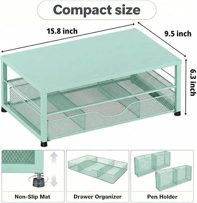 2 Tier Monitor Stand, Computer Monitor Riser, Office Desk Accessories, Desk Organizer Desk Shelf Printer Stand, Green