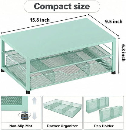 2 Tier Monitor Stand, Computer Monitor Riser, Office Desk Accessories, Desk Organizer Desk Shelf Printer Stand, Green