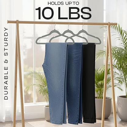 Utopia Home Velvet Hangers 100 Pack – Luxury Non-Slip Slim Pant & Coat Hangers, Strong Space-Saving Clothes Hangers with Pants Bar and 360° Swivel Hook – Grey