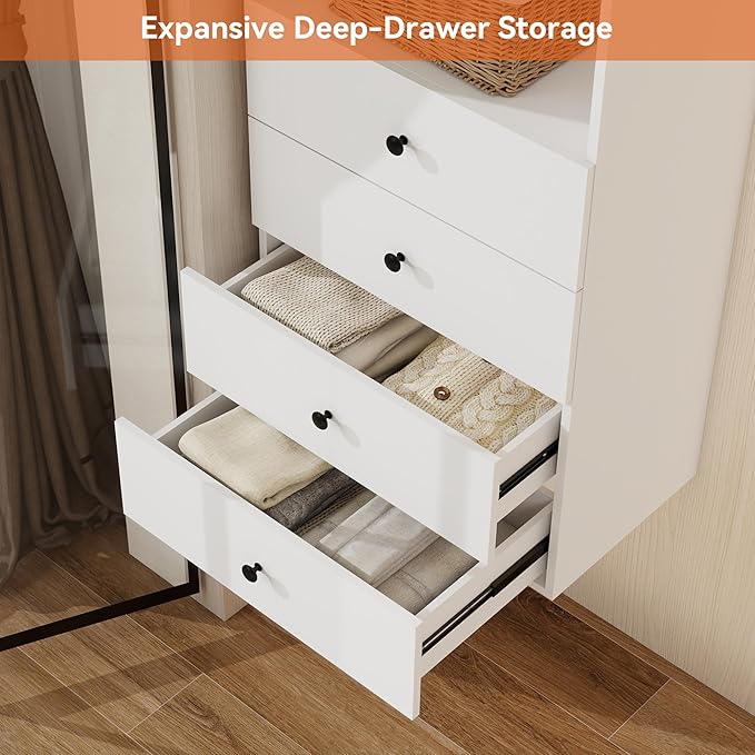 Modern Closet System with Drawers, Built-in Closet Organizer Systems, Closet System with Hanging Rod, Modular Closet Systems for Walk-in Closets
