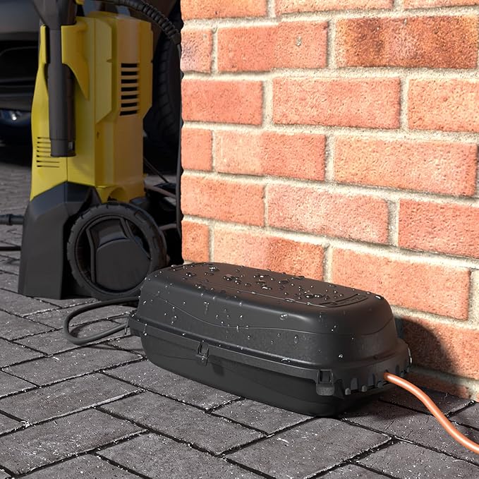 D-Line Weatherproof Electrical Box, Outdoor Extension Socket Box, IP54, 2X Entry and Exit Sections for Ease of Use - Black
