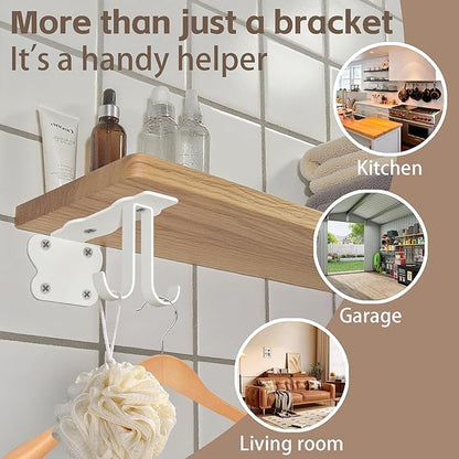 SOGAL 6 Inch White Brackets | Heavy Duty Modern Floating Supports for Kitchen Pantry - 150LB Capacity, Utility Hooks Included