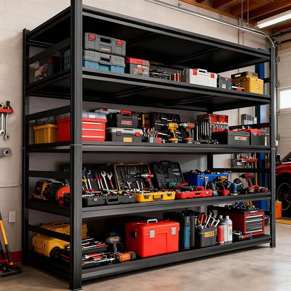 Garage Shelving, Storage Shelves Heavy Duty, 5-Tier Adjustable Black Shelving, 3000Lbs Utility Shelf for Garage/Basement/Kitchen, 72”H×48”W×24”D