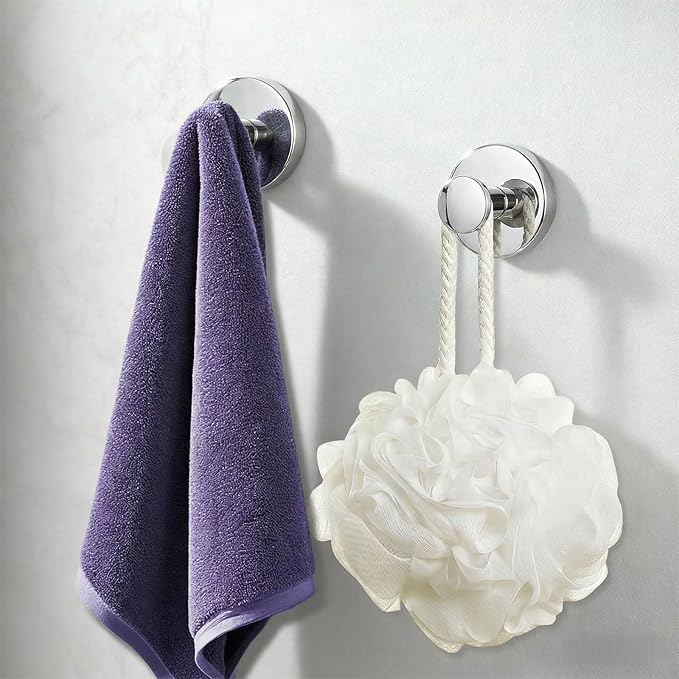 Suction Cup Hooks for Shower, Bathroom,Glass Windows,Tile – Towel, Loofah, No-Drill Wreath Hanger for Front Door Waterproof Hook Hold (Chrome) 4 Packs