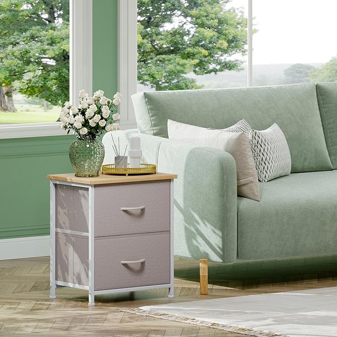 Somdot Nightstand, Small Dresser for Bedroom with 2 Drawers, Bedside Table Night Stand End Table with Fabric Bins for Bedroom Kids Closet Dorm Guest Room, Ash Grey